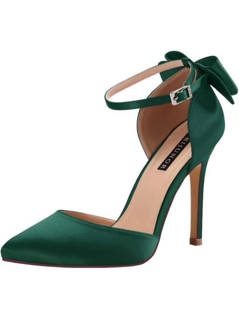 Women's Green Satin Bow Ankle Strap Pointed Toe Party Dance High Heels